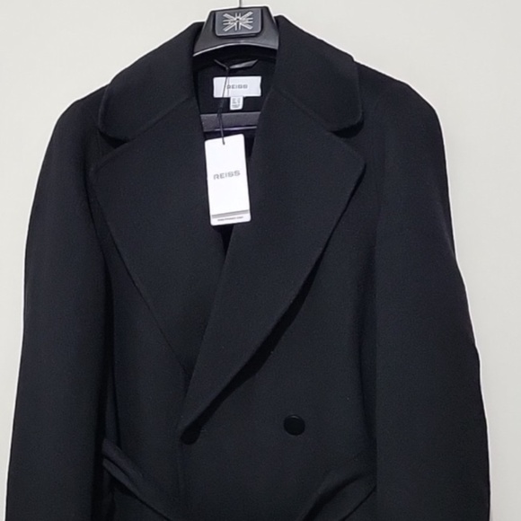 NWT Reiss Lucia Belted Wool Blend Double Breasted Coat in Black - Picture 4 of 12